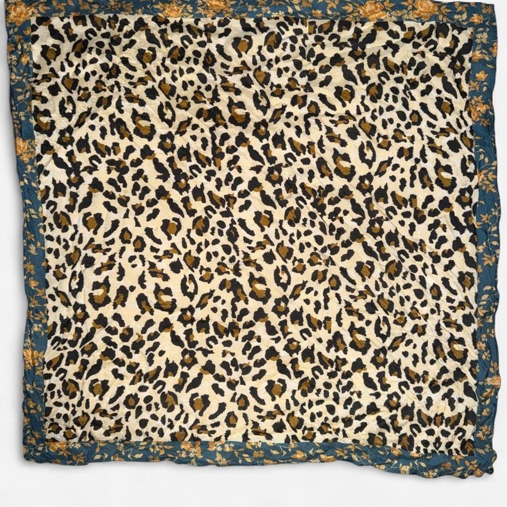 Leopard Print Floral Square Scarf Teal Blue Animal Print Y2K